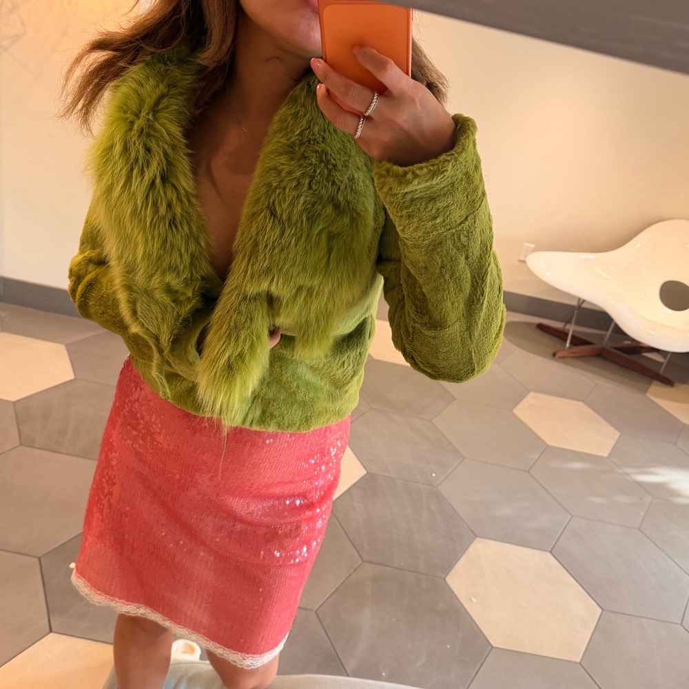 Green Natural Fox Fur Jacket
